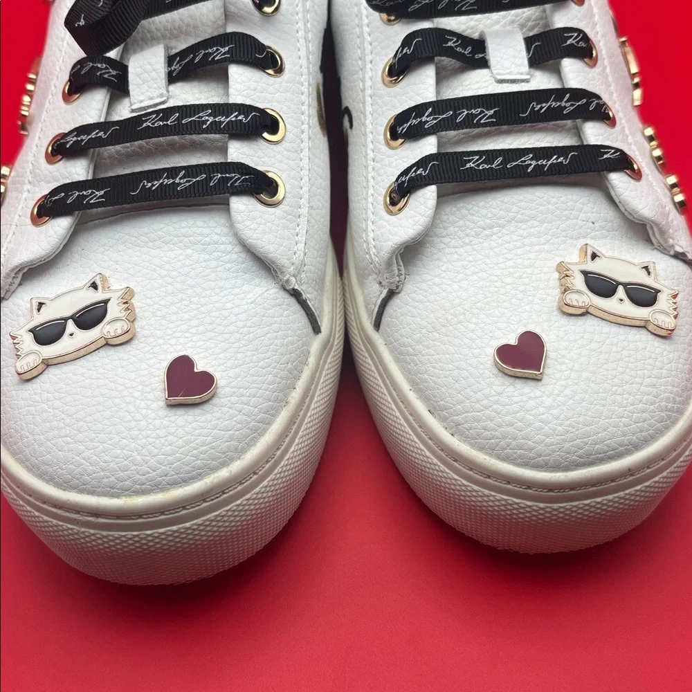 KARL LAGERFELD Paris Cate Leather Pin Embellished Lace-up Sneakers , size 9.5 GC - Picture 3 of 13